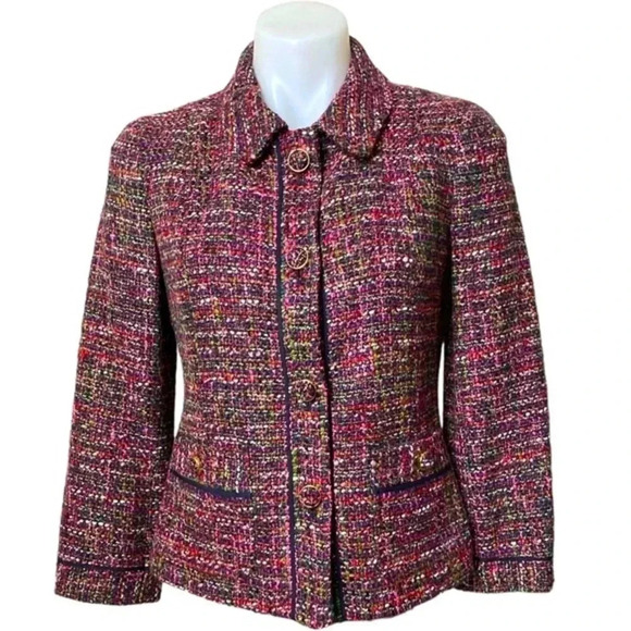 TALBOTS | Women’s Bouclette Multi Colored Wool Blend Tweed Blazer Jacket Size 4 - Picture 1 of 12
